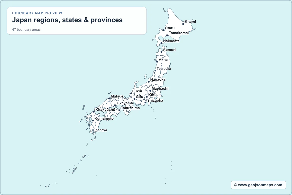 Preview of Japan regions, states & provinces map