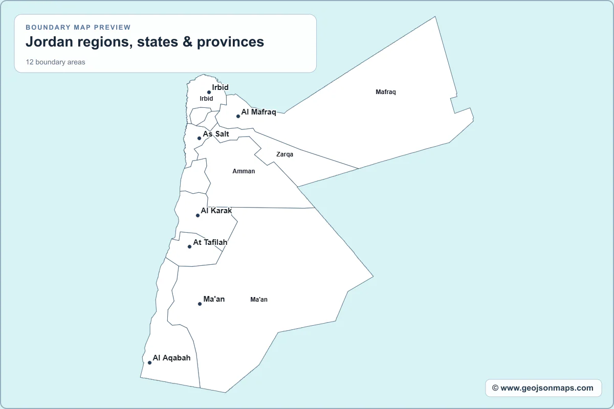 Preview of Jordan regions, states & provinces map
