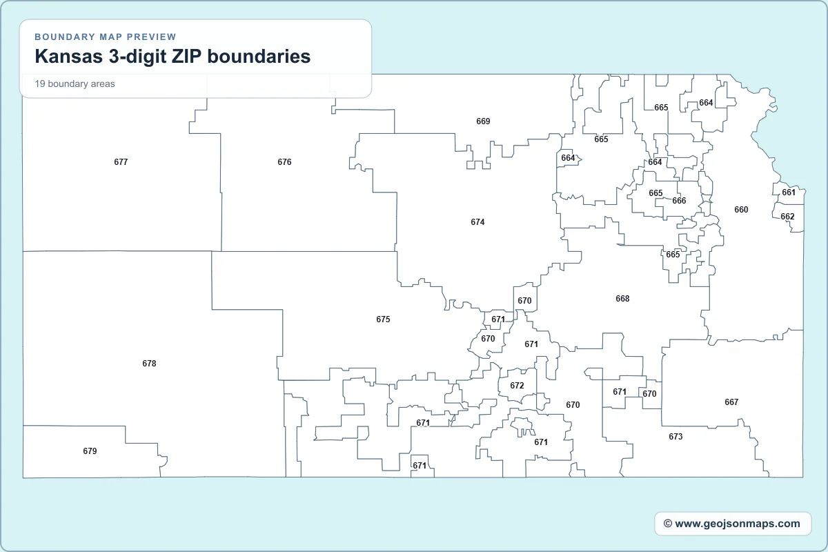 Preview of Kansas 3-digit ZIP boundaries map