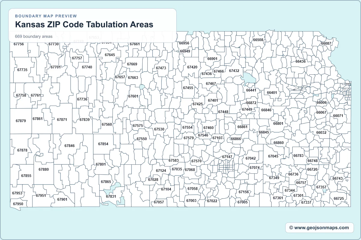 Preview of Kansas ZIP Code Tabulation Areas map