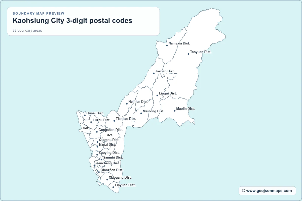 Preview of Kaohsiung City 3-digit postal codes map