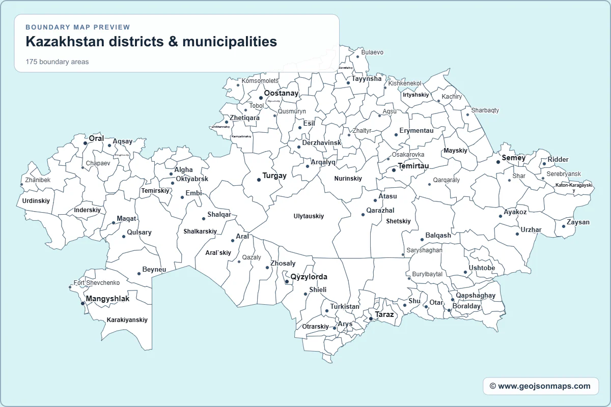 Preview of Kazakhstan districts & municipalities map