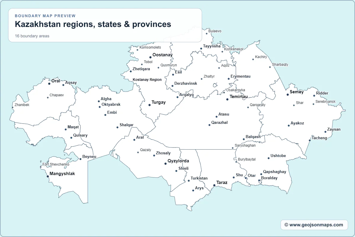 Preview of Kazakhstan regions, states & provinces map