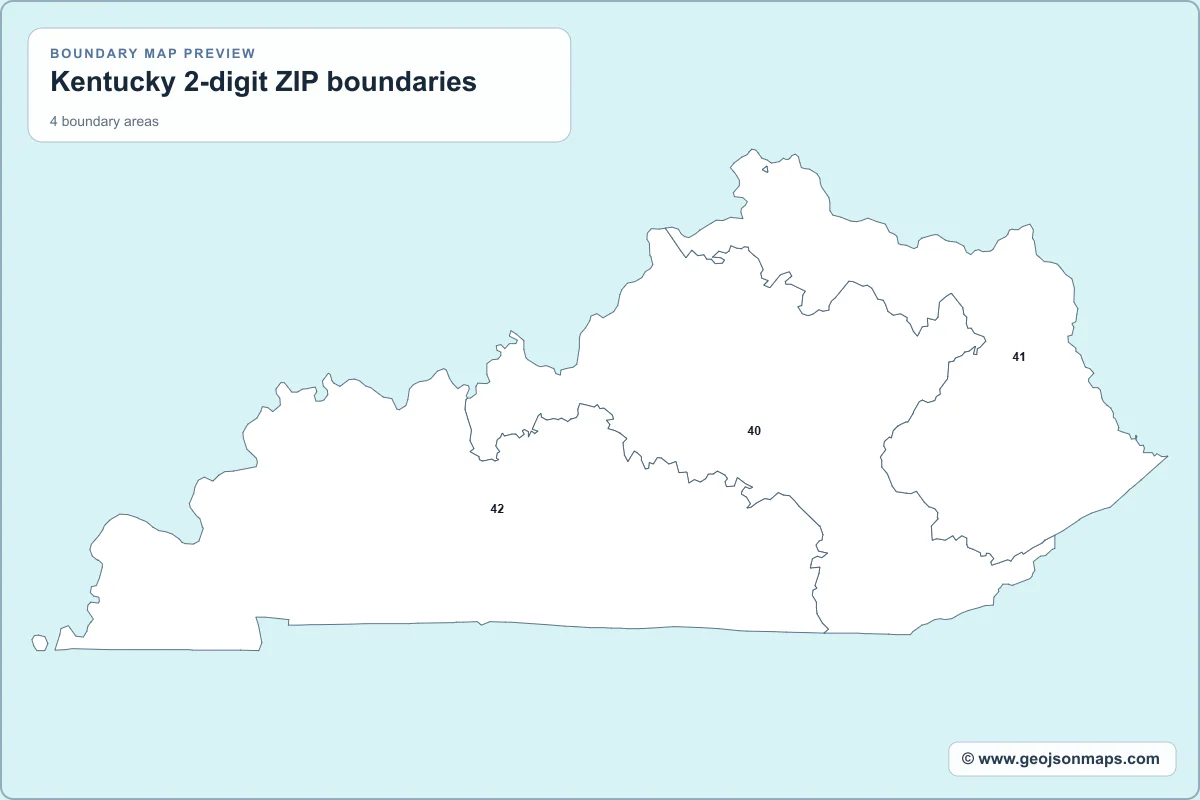 Preview of Kentucky 2-digit ZIP boundaries map