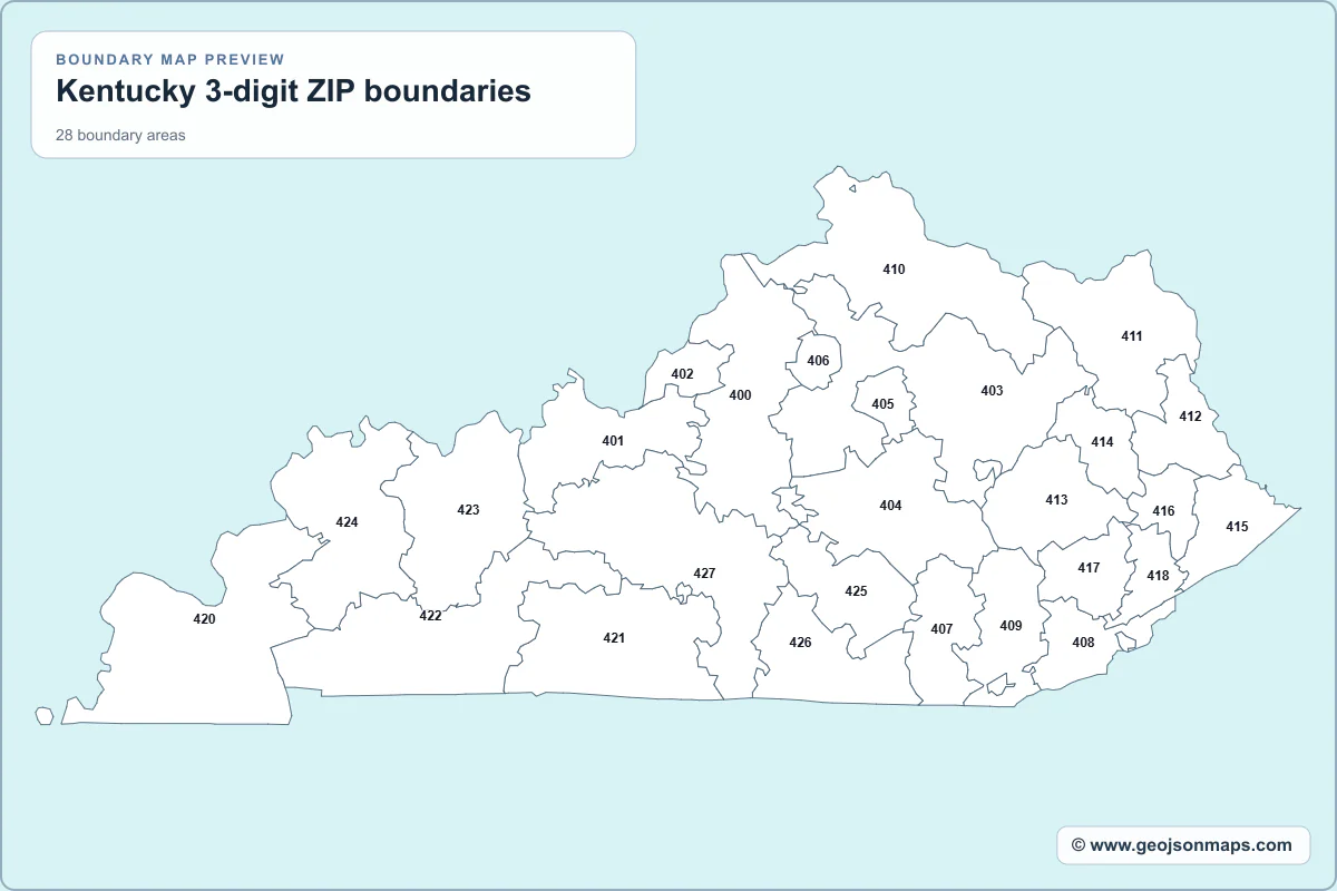 Preview of Kentucky 3-digit ZIP boundaries map