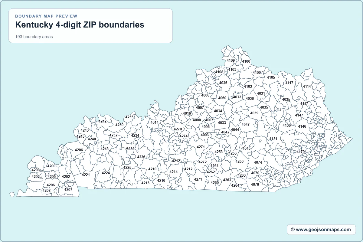 Preview of Kentucky 4-digit ZIP boundaries map