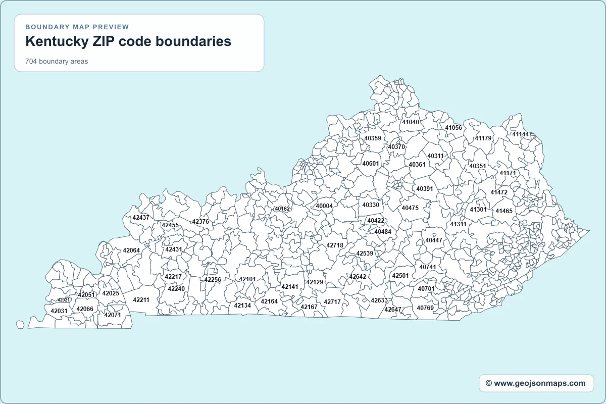 Preview of Kentucky ZIP code boundaries map