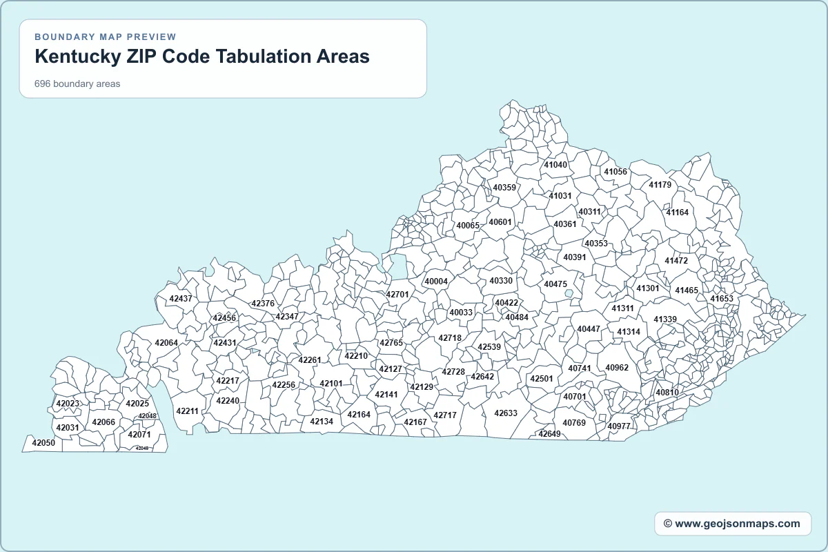 Preview of Kentucky ZIP Code Tabulation Areas map