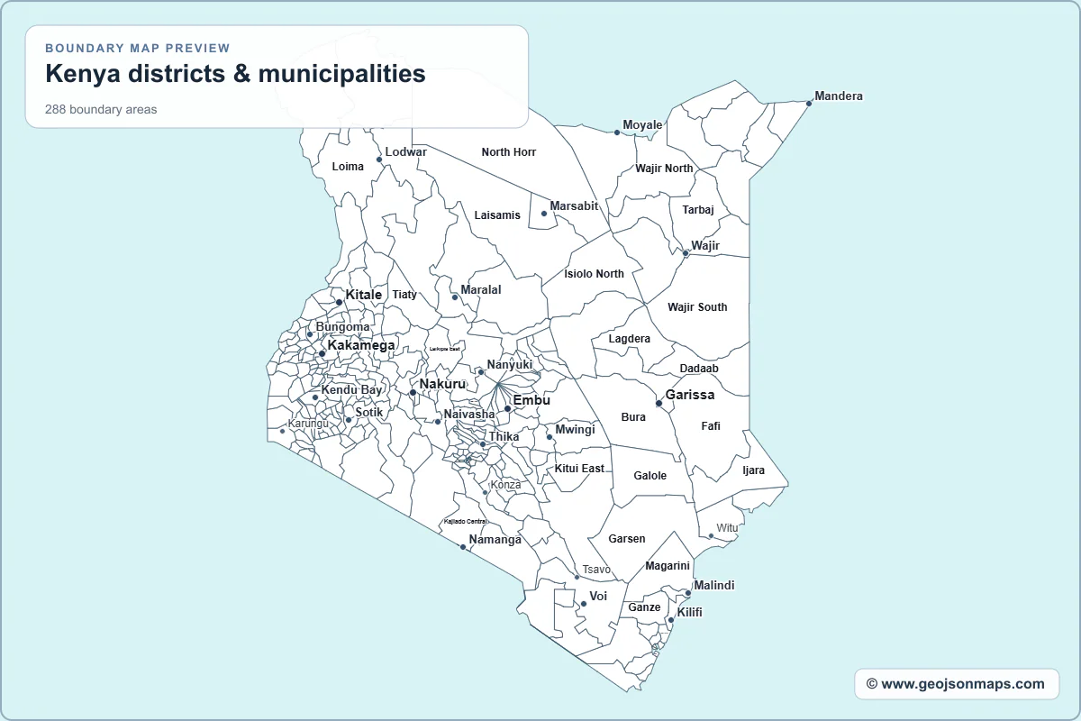 Preview of Kenya districts & municipalities map