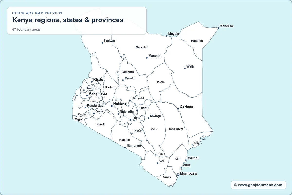 Preview of Kenya regions, states & provinces map
