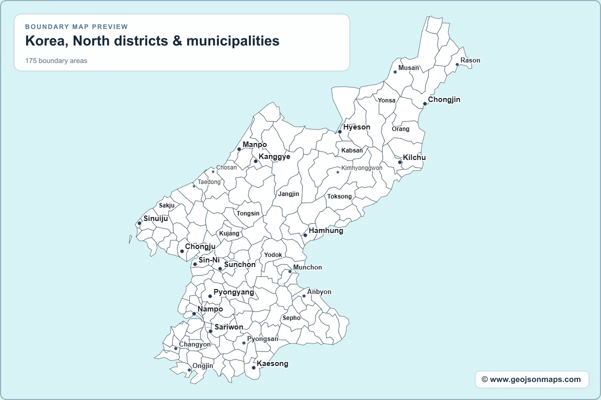 Preview of Korea, North districts & municipalities map
