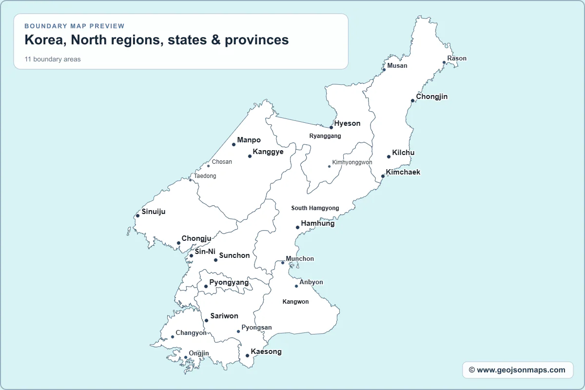 Preview of Korea, North regions, states & provinces map