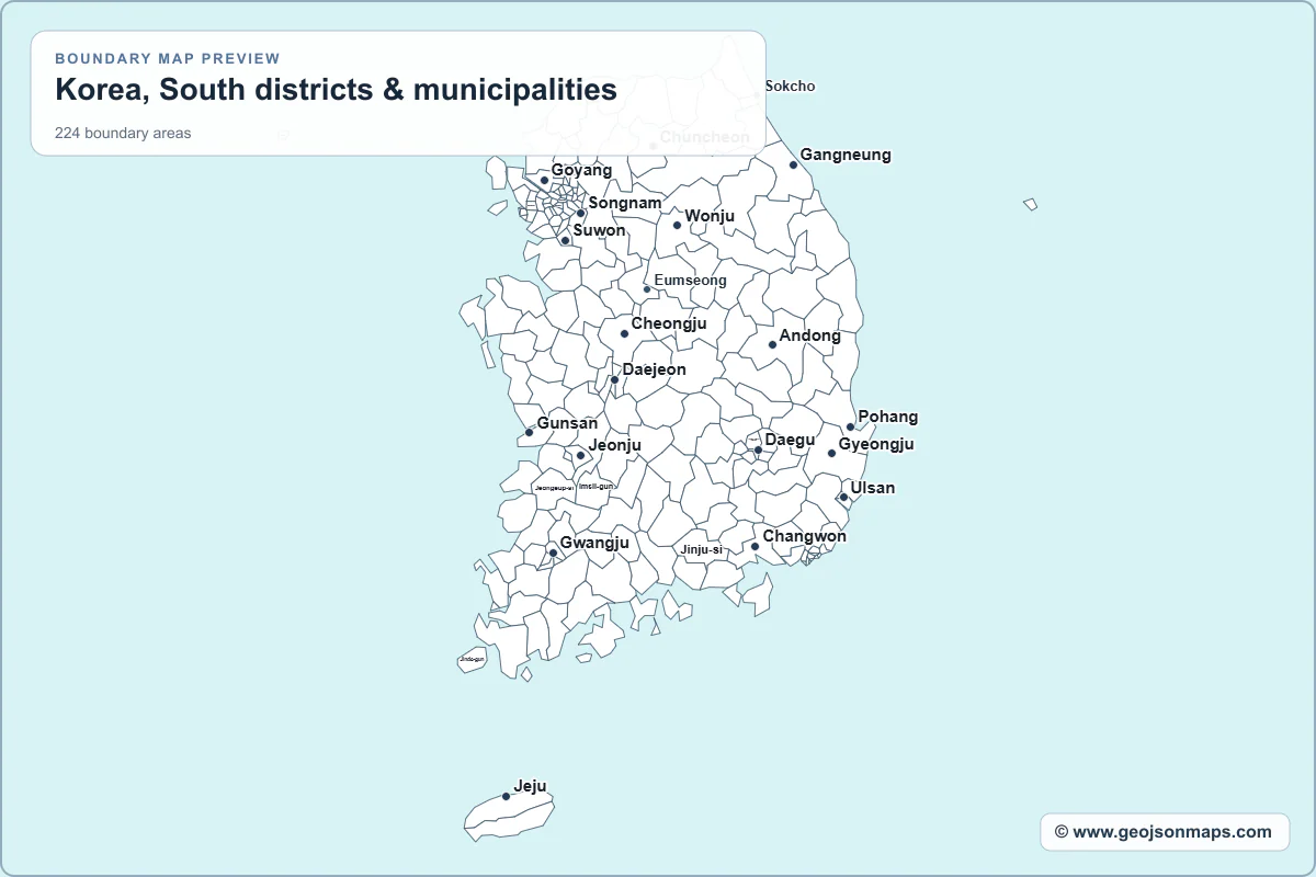 Preview of Korea, South districts & municipalities map