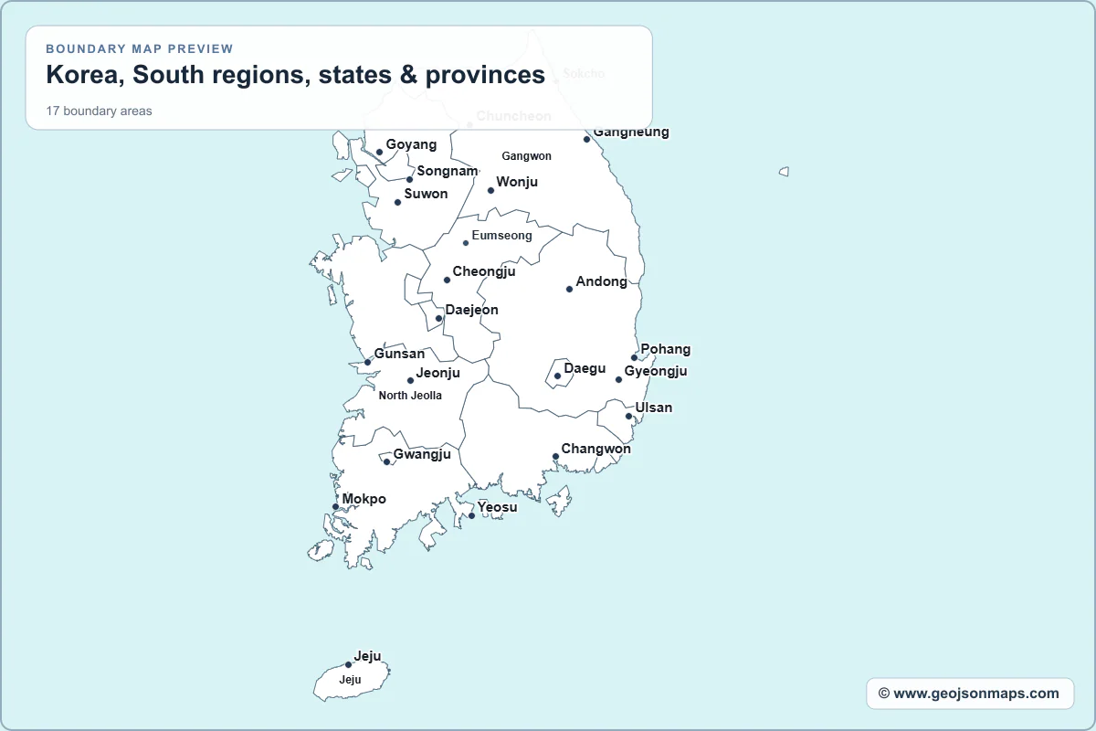 Preview of Korea, South regions, states & provinces map