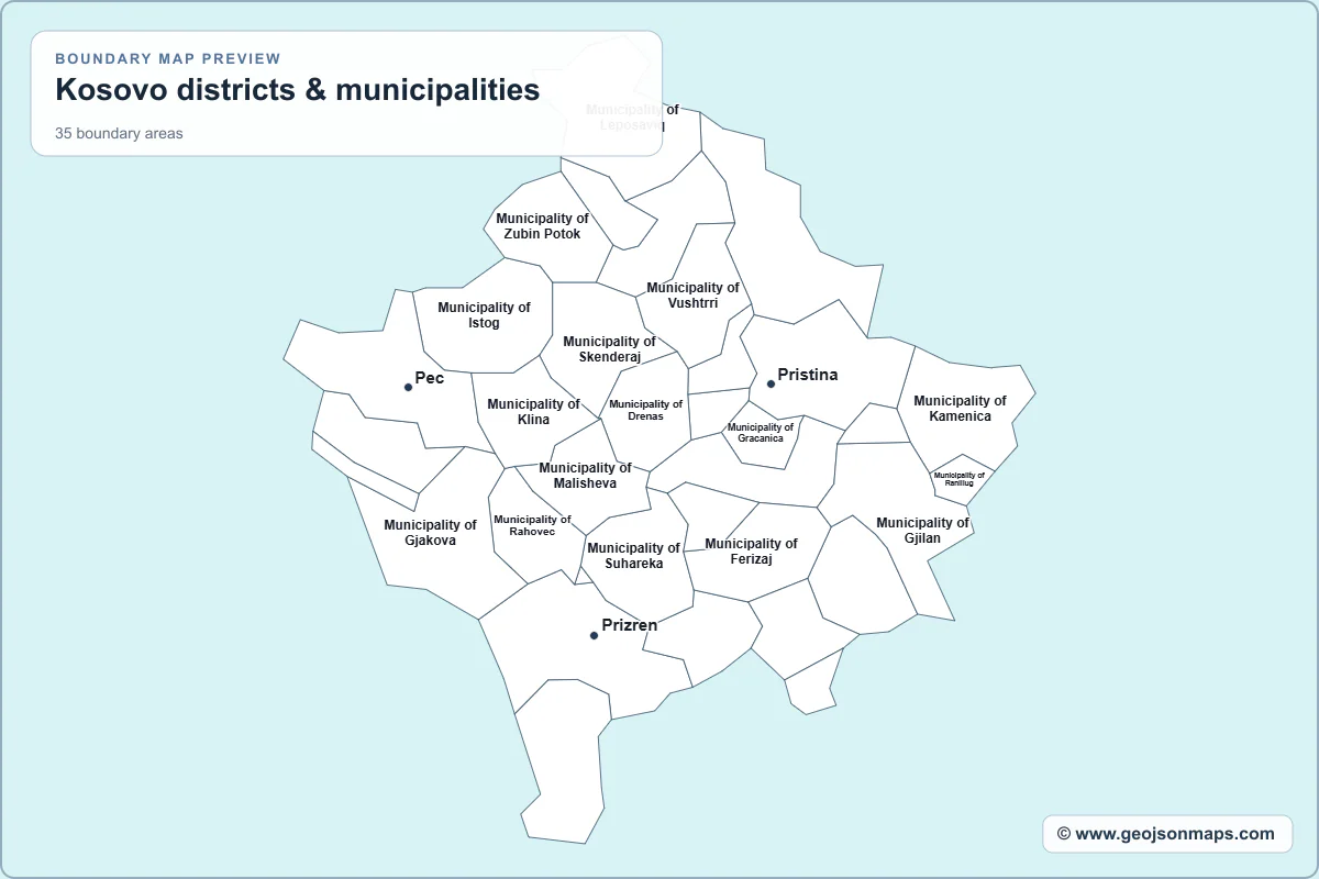 Preview of Kosovo districts & municipalities map