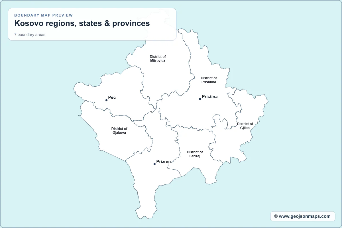 Preview of Kosovo regions, states & provinces map