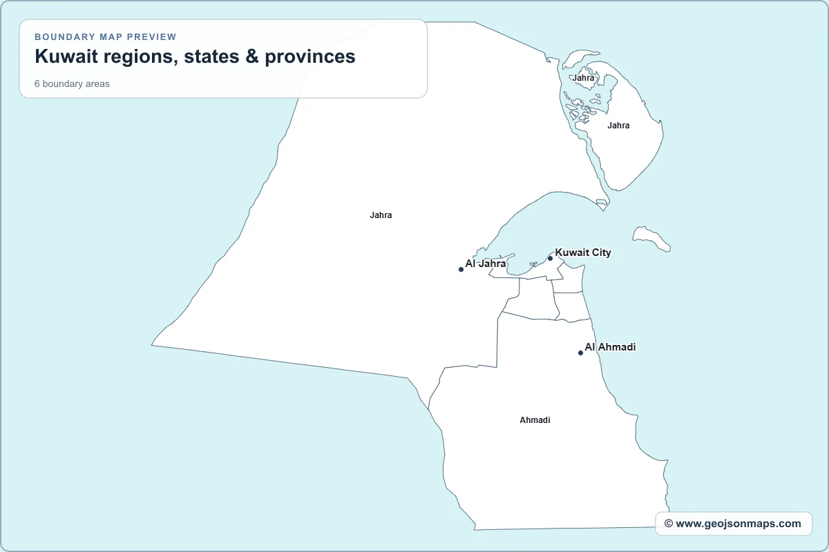 Preview of Kuwait regions, states & provinces map
