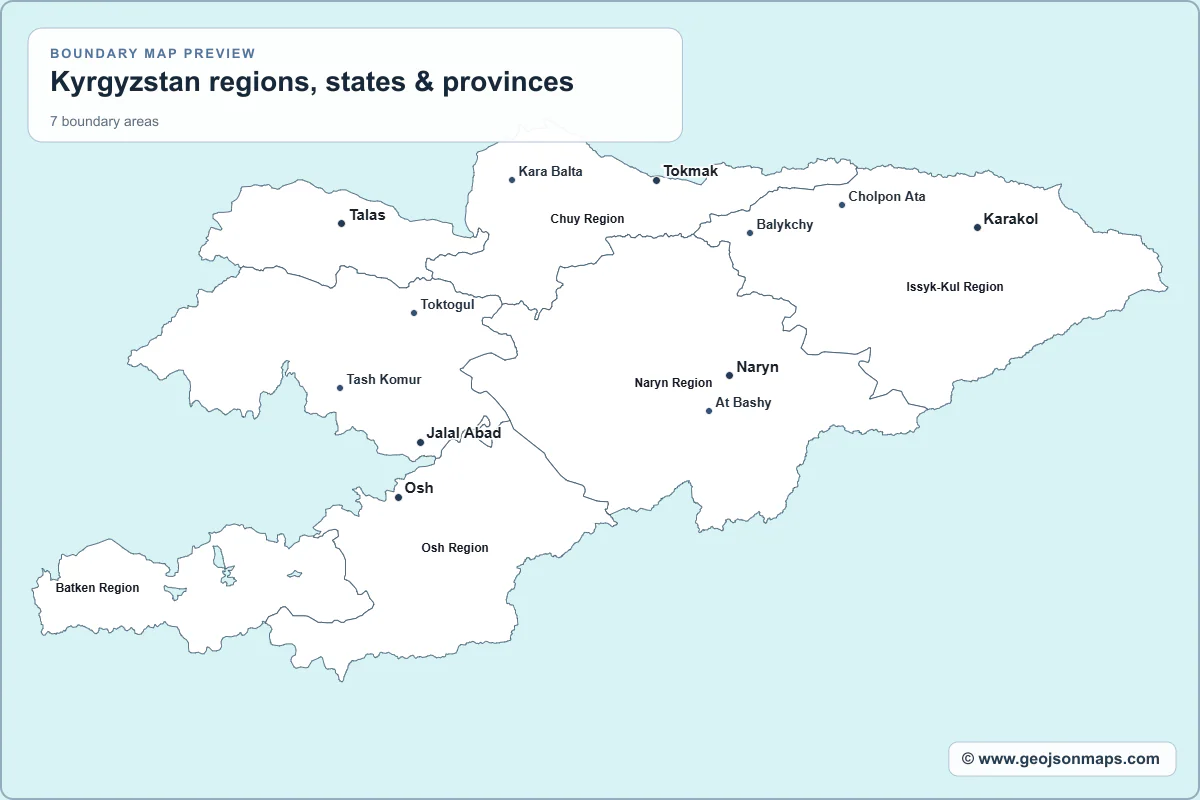 Preview of Kyrgyzstan regions, states & provinces map