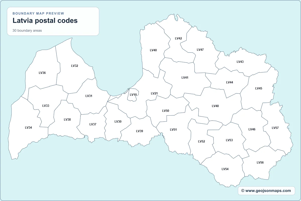 Preview of Latvia postal codes map