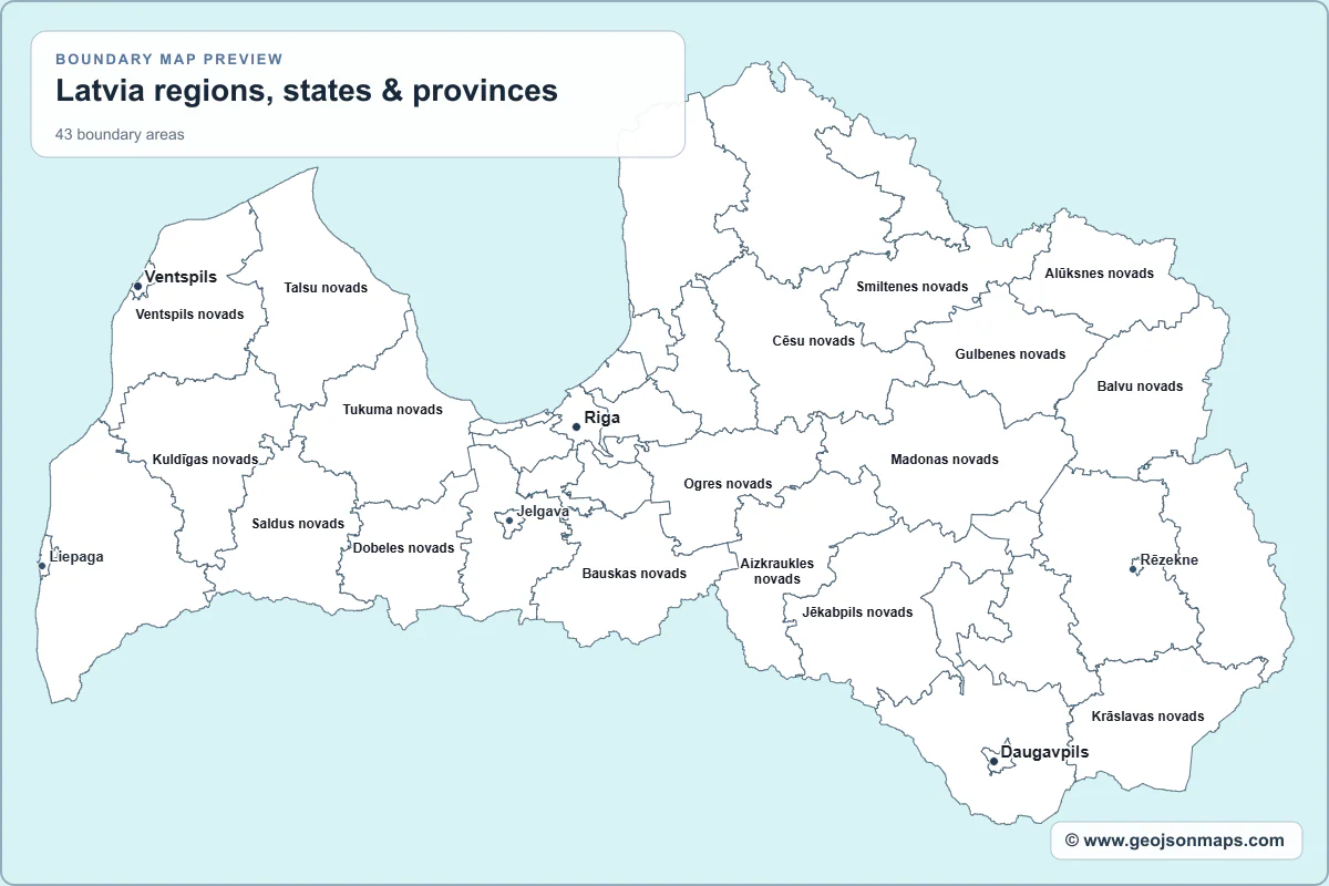 Preview of Latvia regions, states & provinces map