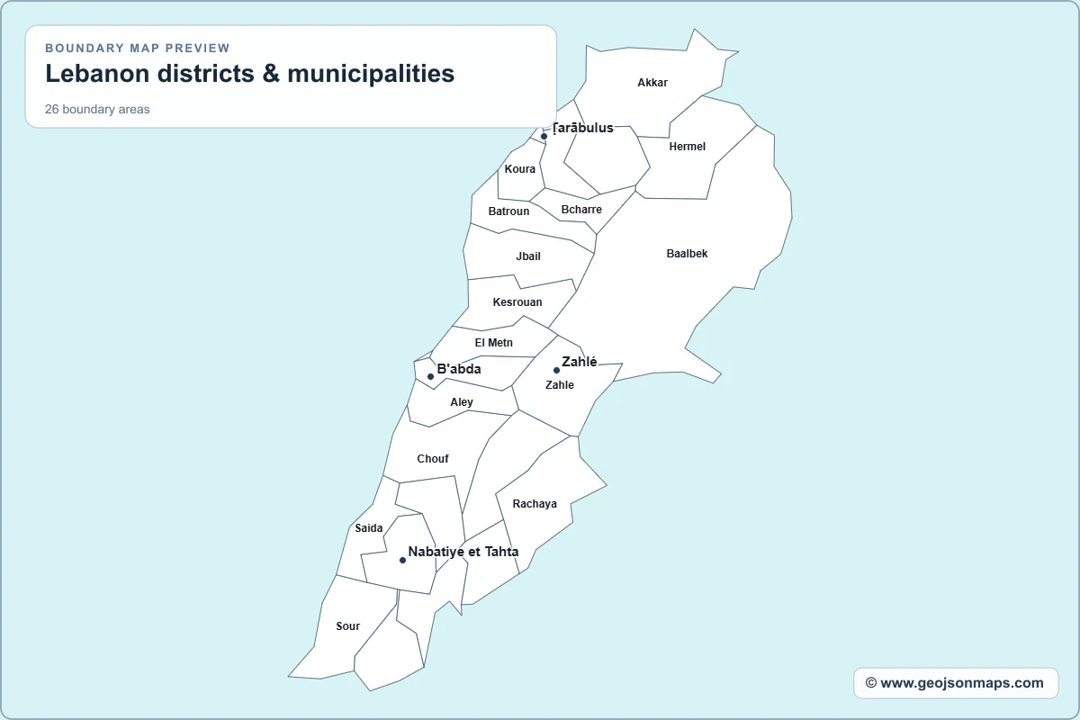 Preview of Lebanon districts & municipalities map