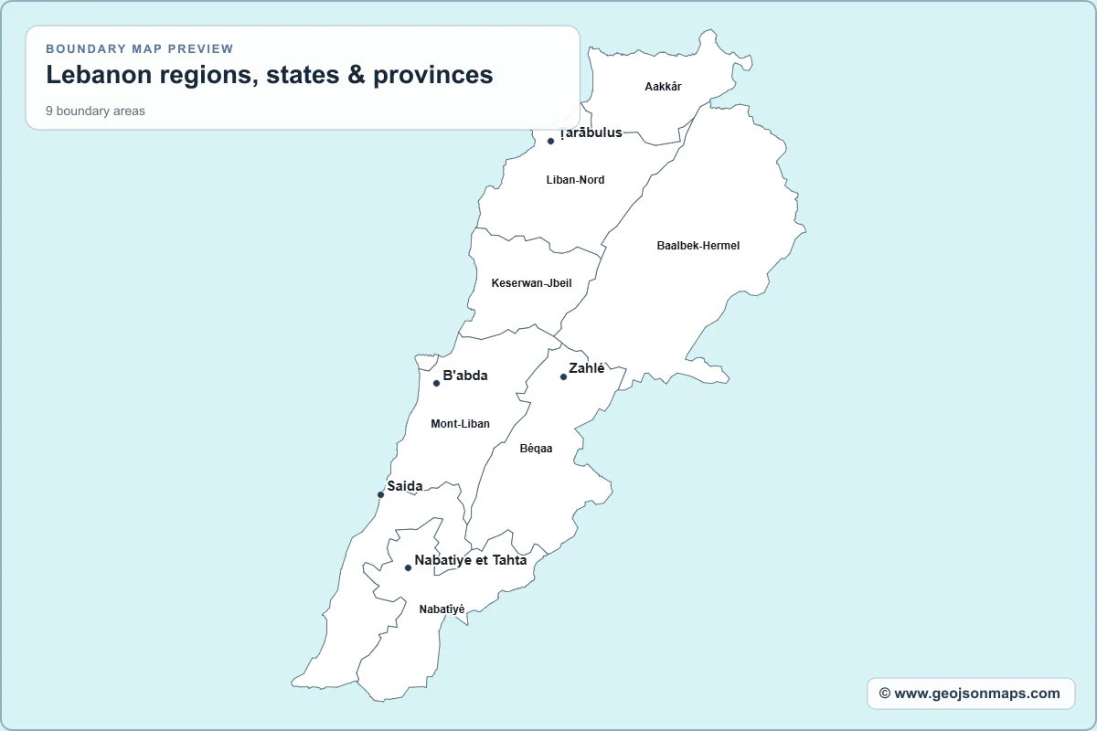 Preview of Lebanon regions, states & provinces map