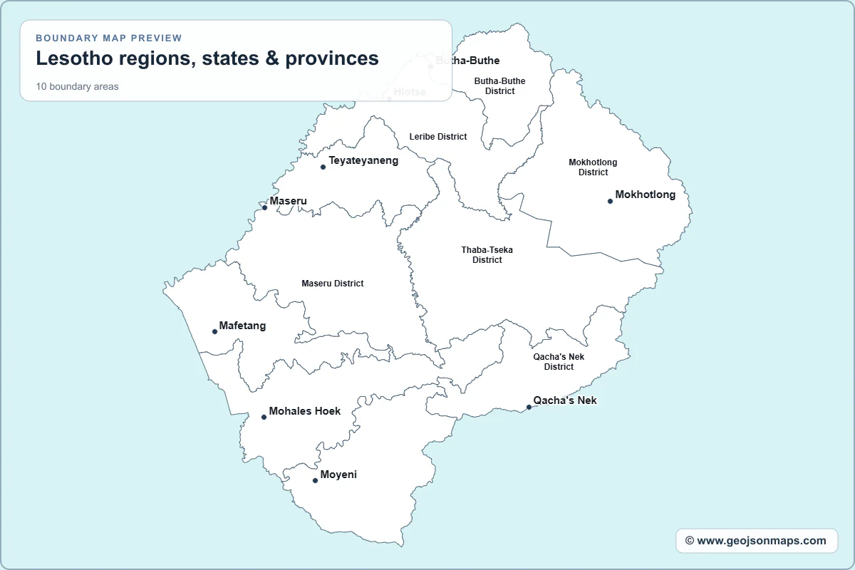 Preview of Lesotho regions, states & provinces map