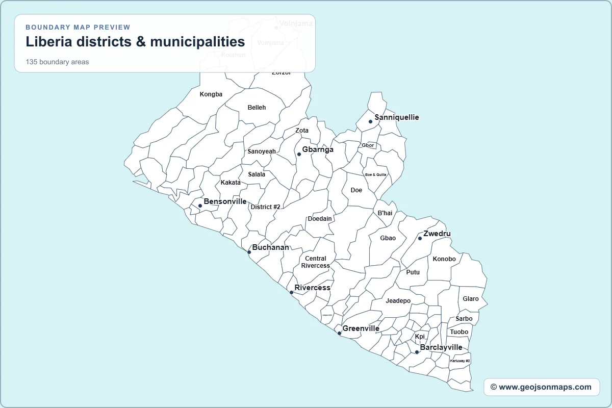 Preview of Liberia districts & municipalities map