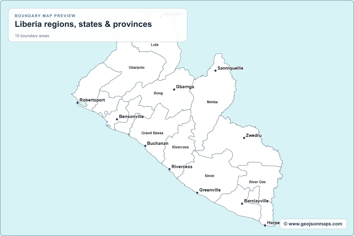 Preview of Liberia regions, states & provinces map