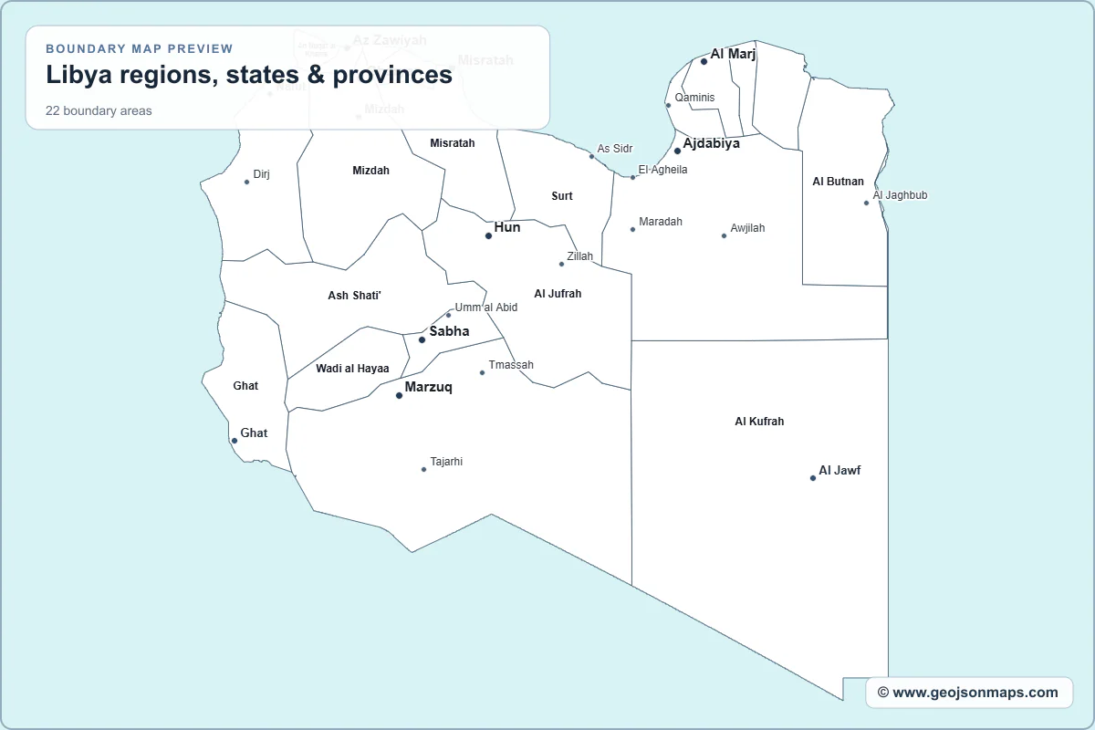 Preview of Libya regions, states & provinces map