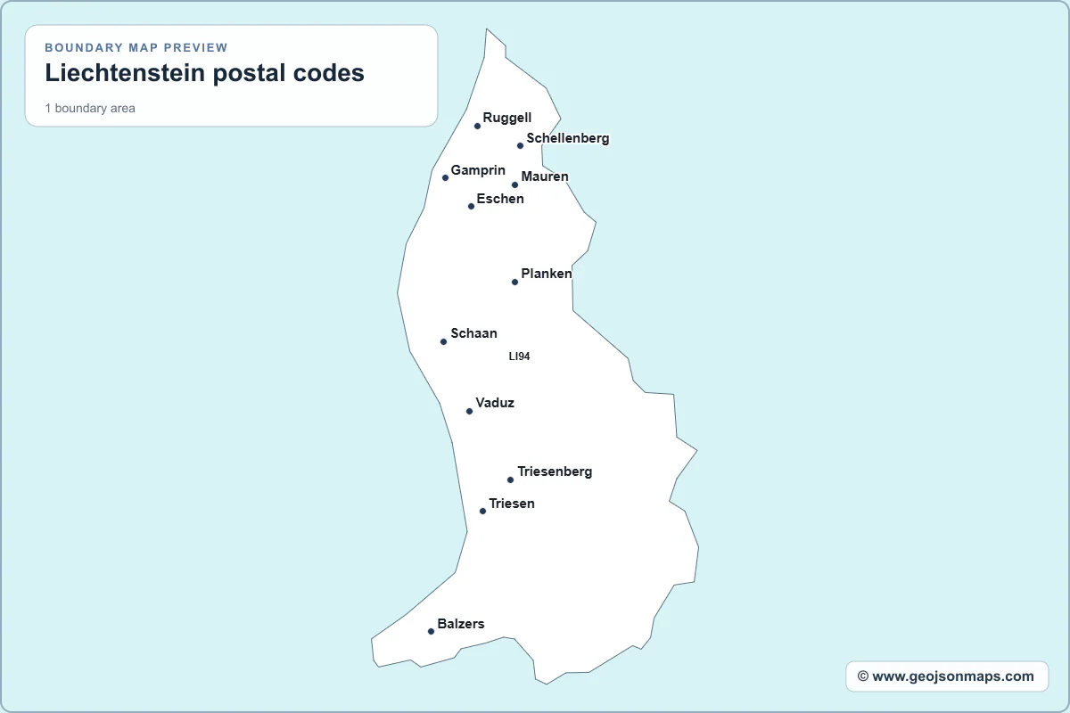 Preview of Liechtenstein postal codes map