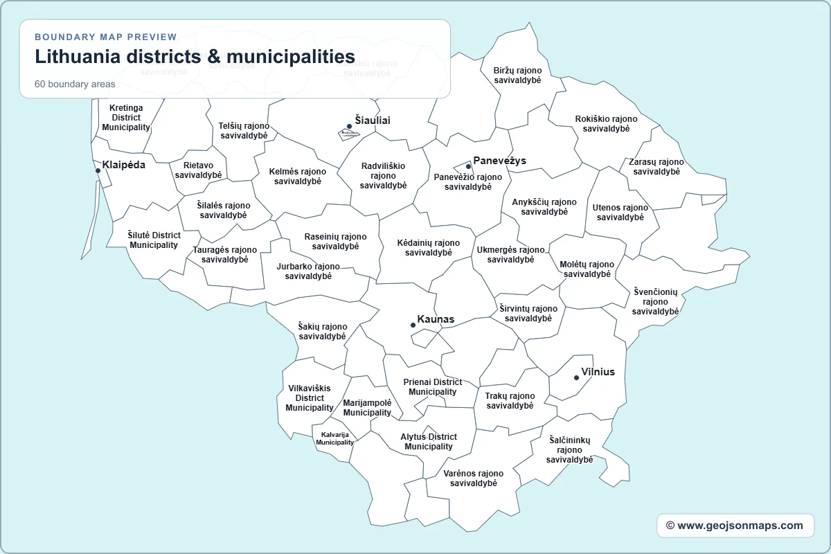 Preview of Lithuania districts & municipalities map