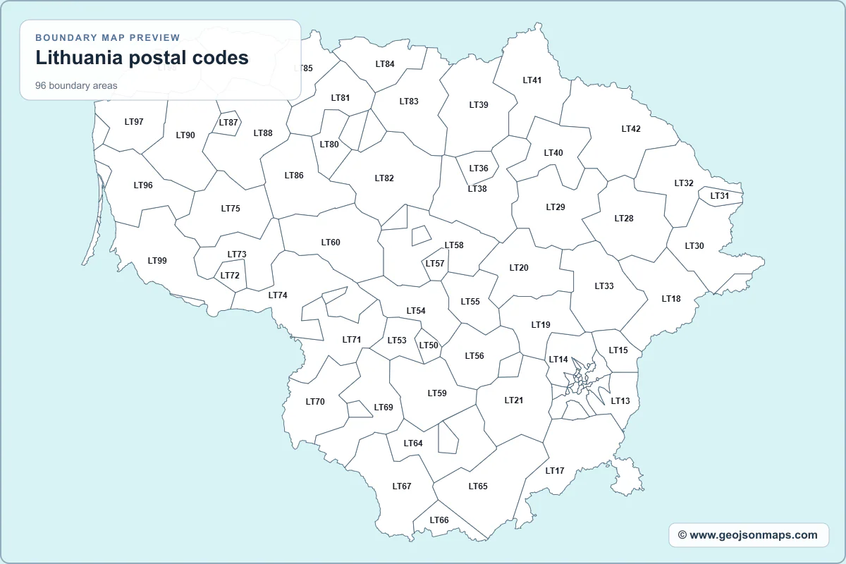 Preview of Lithuania postal codes map
