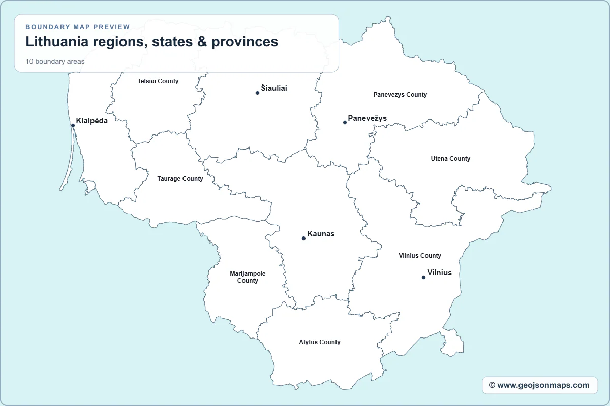 Preview of Lithuania regions, states & provinces map