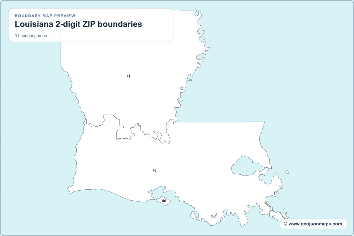 Preview of Louisiana 2-digit ZIP boundaries map