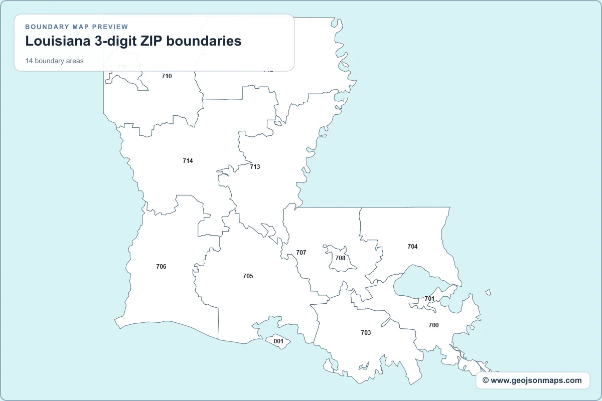 Preview of Louisiana 3-digit ZIP boundaries map
