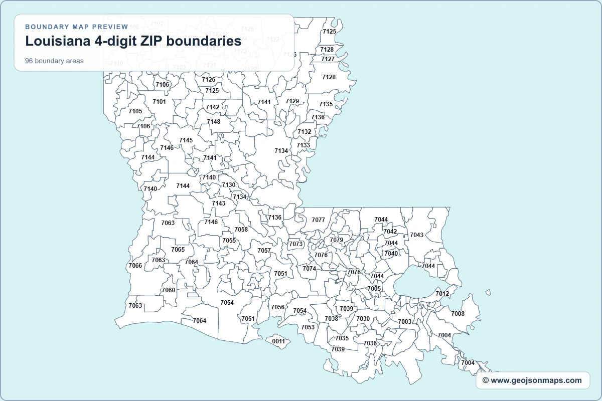 Preview of Louisiana 4-digit ZIP boundaries map