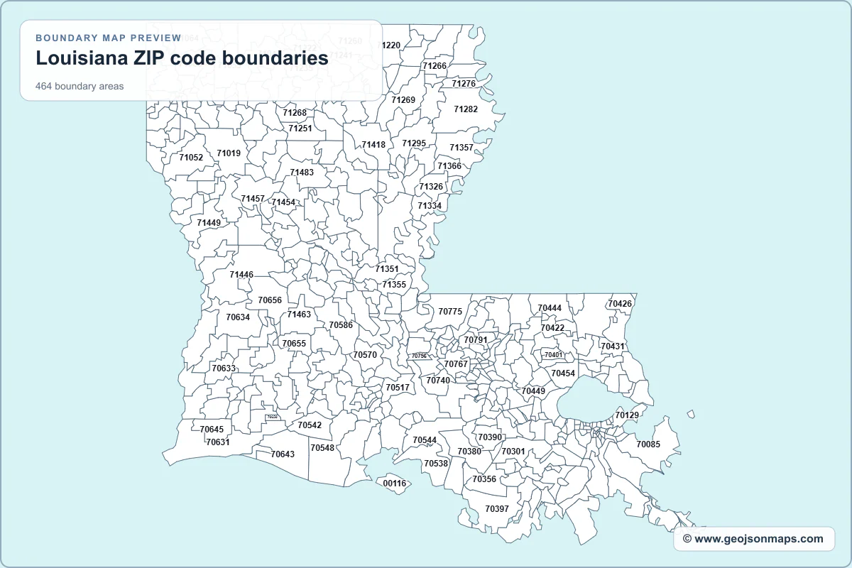 Preview of Louisiana ZIP code boundaries map
