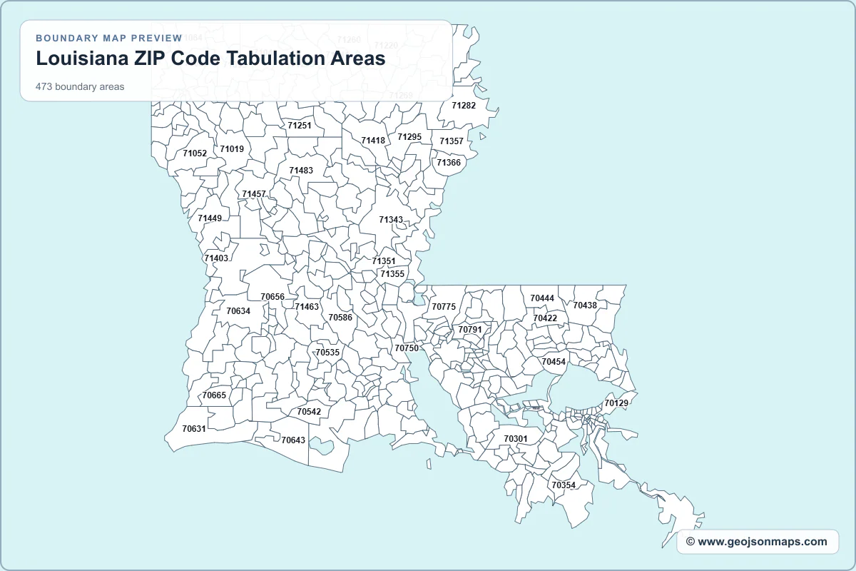 Preview of Louisiana ZIP Code Tabulation Areas map