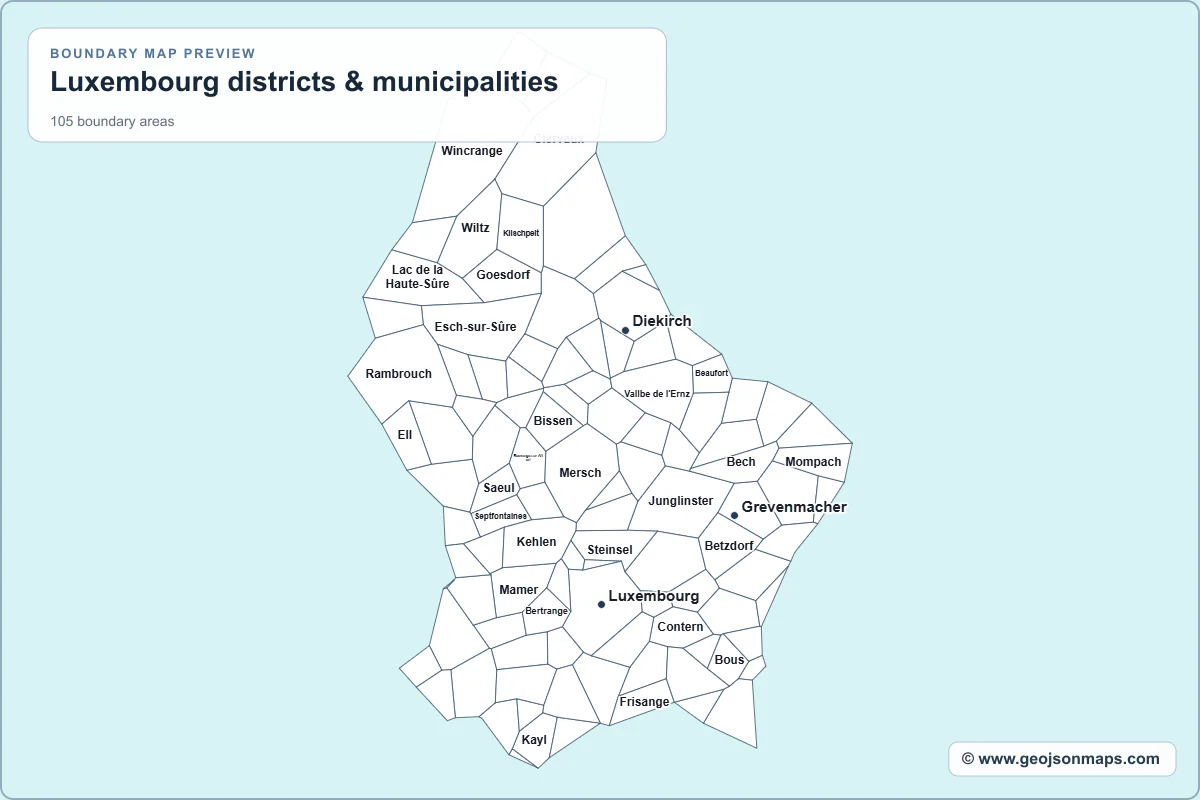 Preview of Luxembourg districts & municipalities map