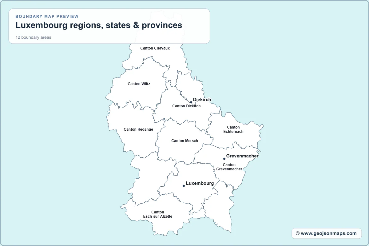 Preview of Luxembourg regions, states & provinces map