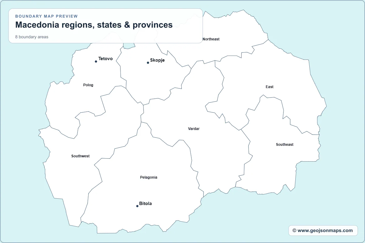 Preview of Macedonia regions, states & provinces map