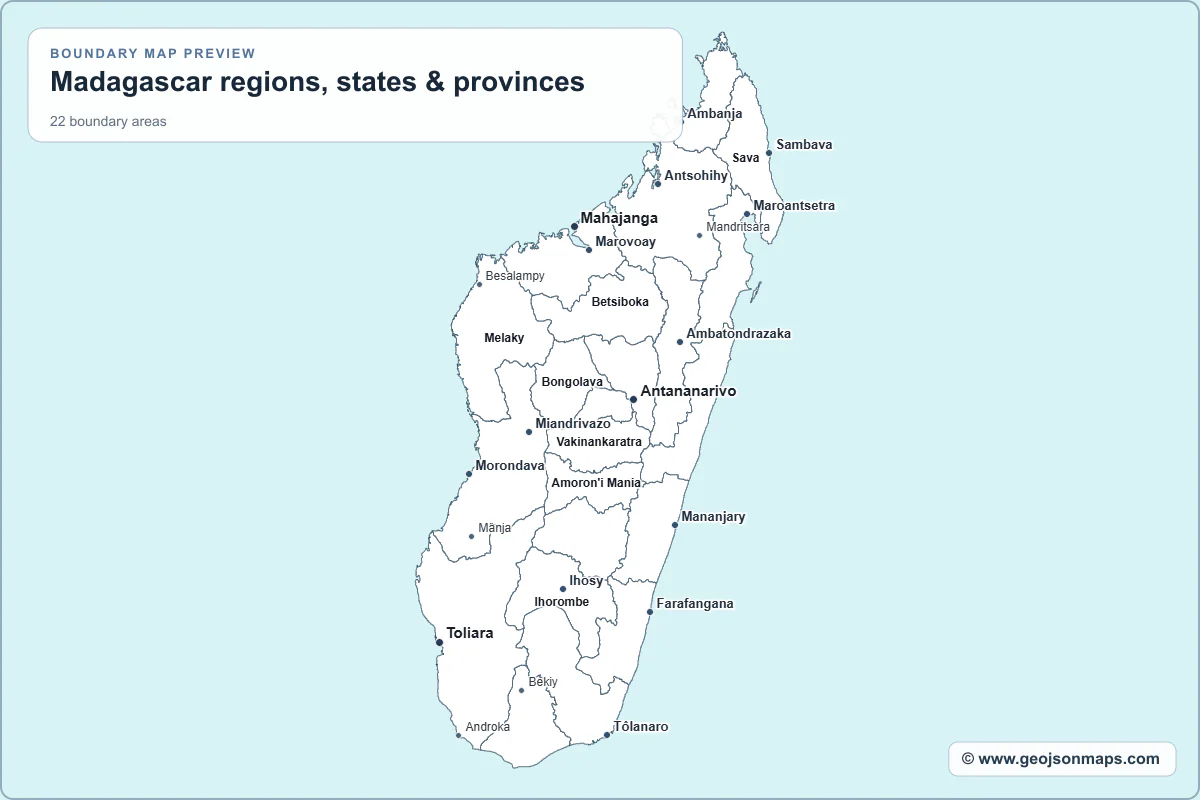 Preview of Madagascar regions, states & provinces map