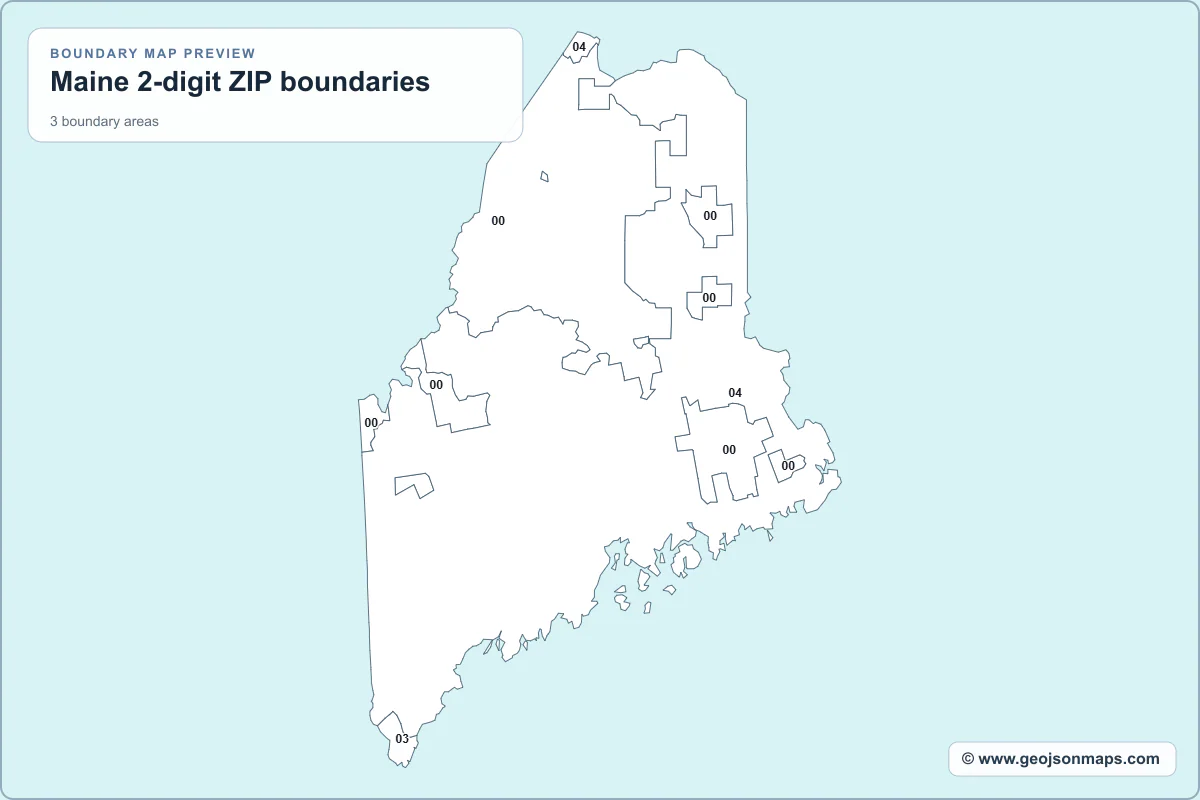 Preview of Maine 2-digit ZIP boundaries map