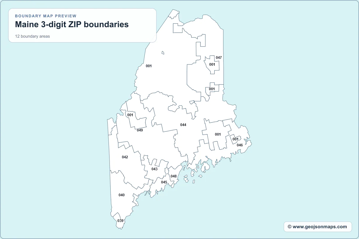 Preview of Maine 3-digit ZIP boundaries map