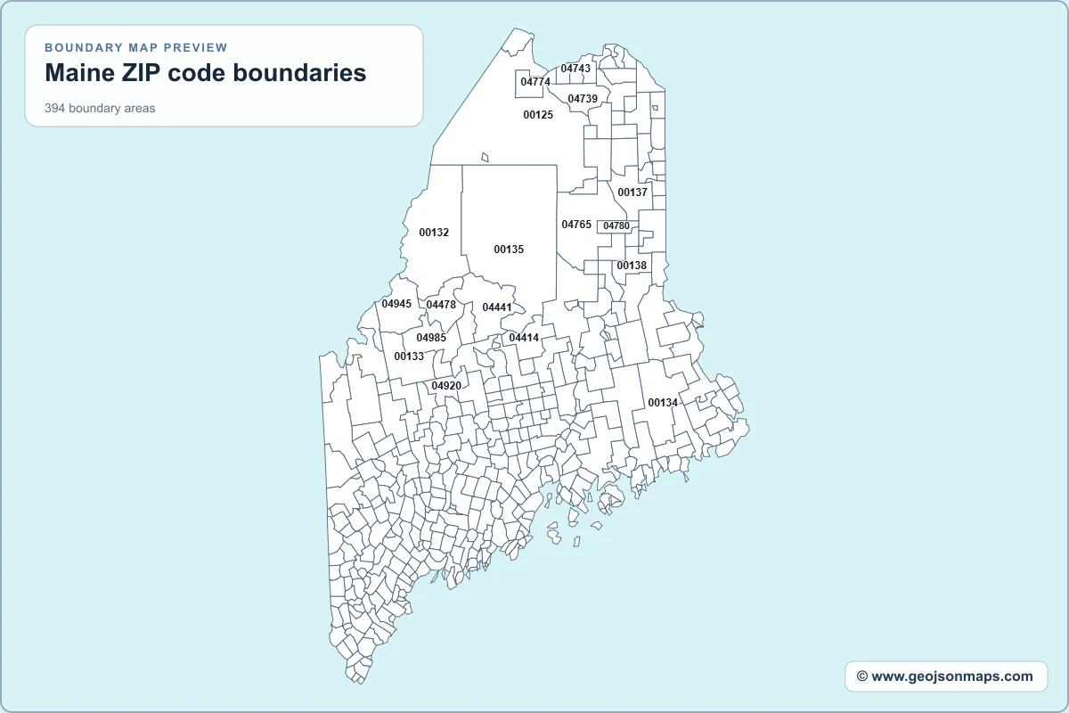 Preview of Maine ZIP code boundaries map