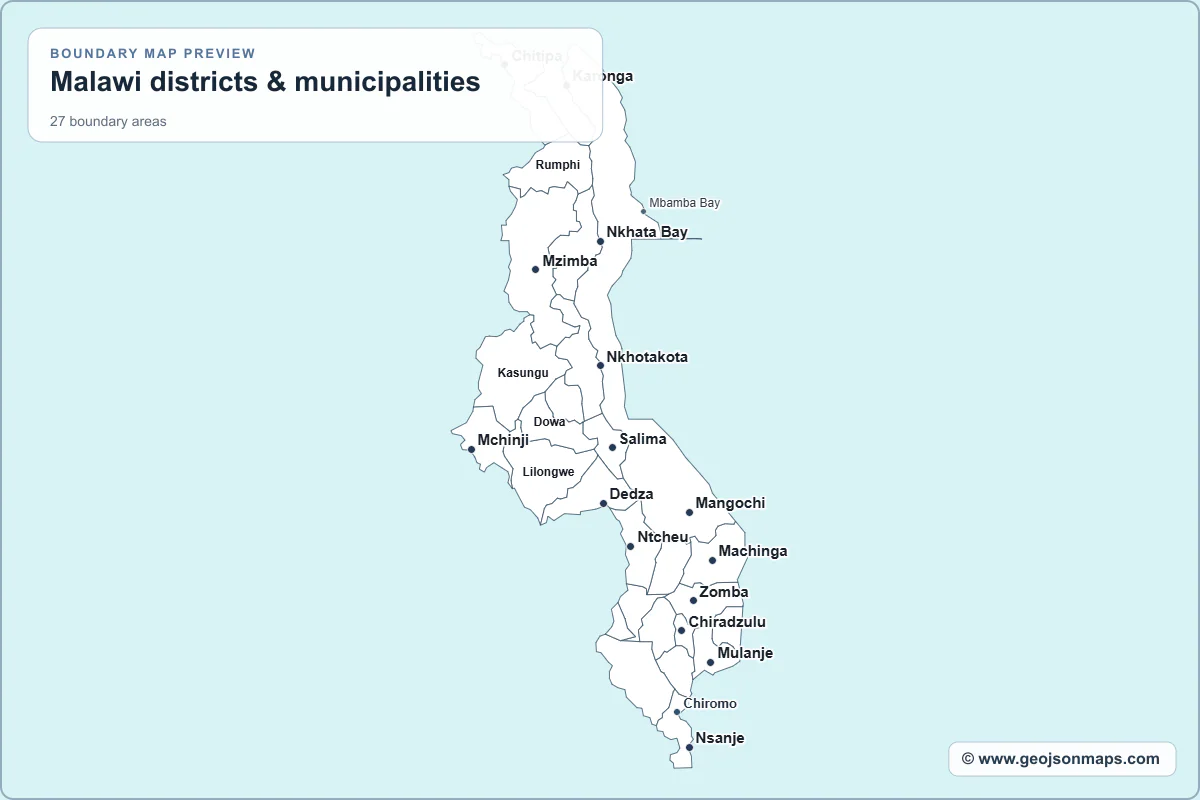 Preview of Malawi districts & municipalities map
