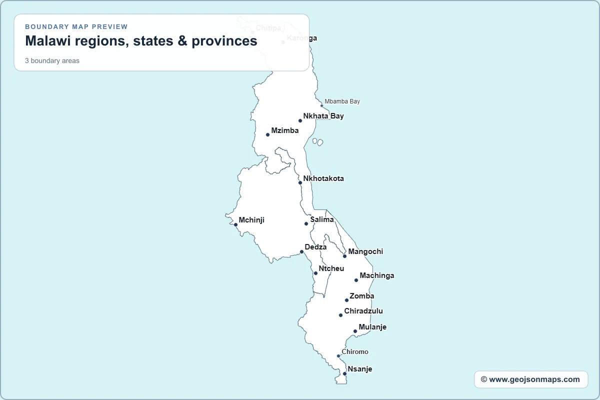 Preview of Malawi regions, states & provinces map