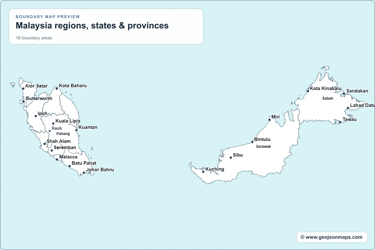 Preview of Malaysia regions, states & provinces map