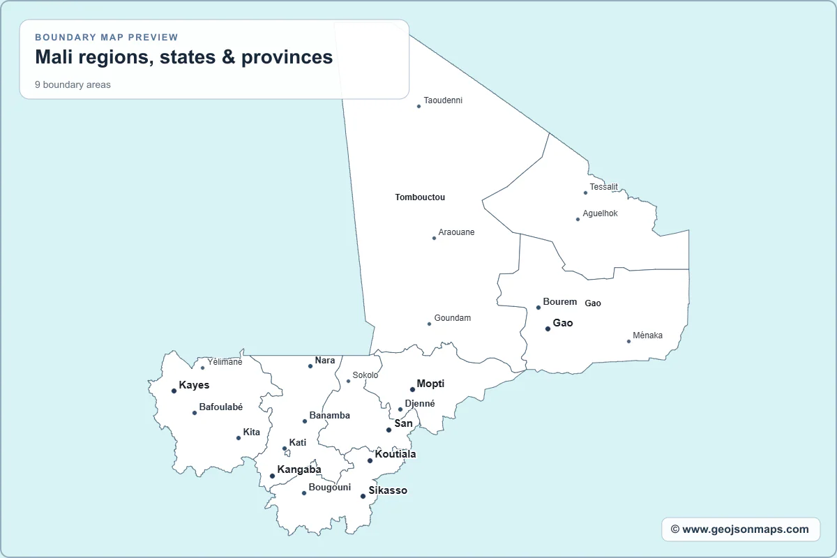 Preview of Mali regions, states & provinces map